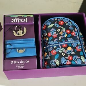 Disney Stitch Floral Mini Backpack and Card Wallet Set